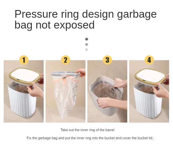 Κάδος απορριμμάτων HUH-0147, αυτόματο άνοιγμα, 12lt, λευκός - Image 4