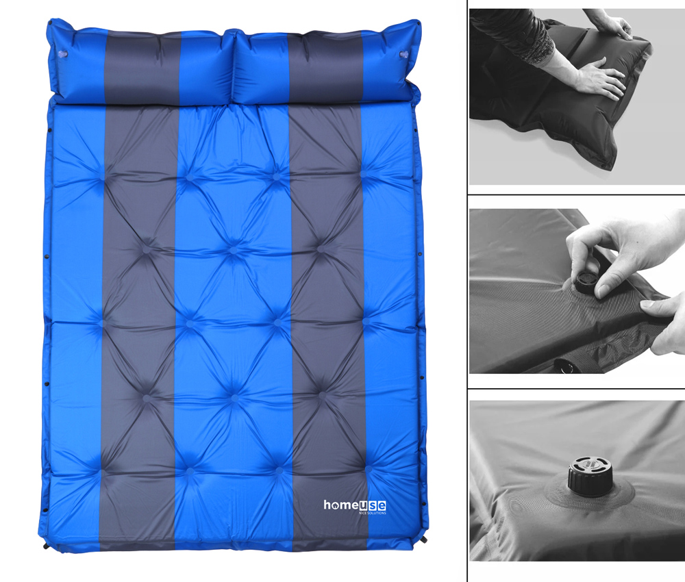 HOME USE αυτοφούσκωτο στρώμα HUH-0238 με μαξιλάρι, διπλό, 192x132x3cm, μπλε/γκρι - Image 3