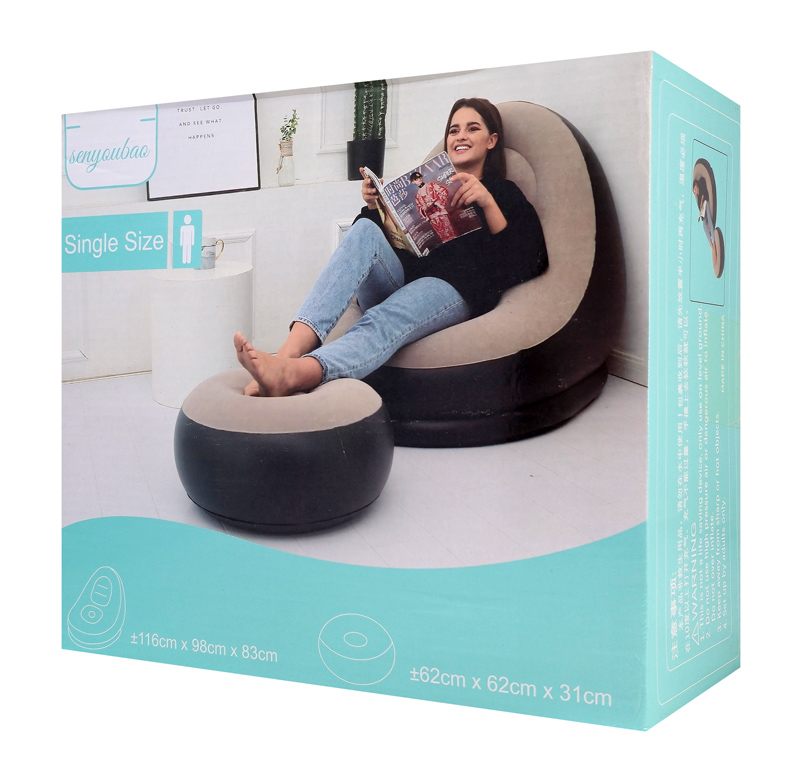 HOME USE φουσκωτός καναπές & σκαμπό HUH-0239, 116x98x83cm & 61x31cm, μαύρο/καφέ - Image 4