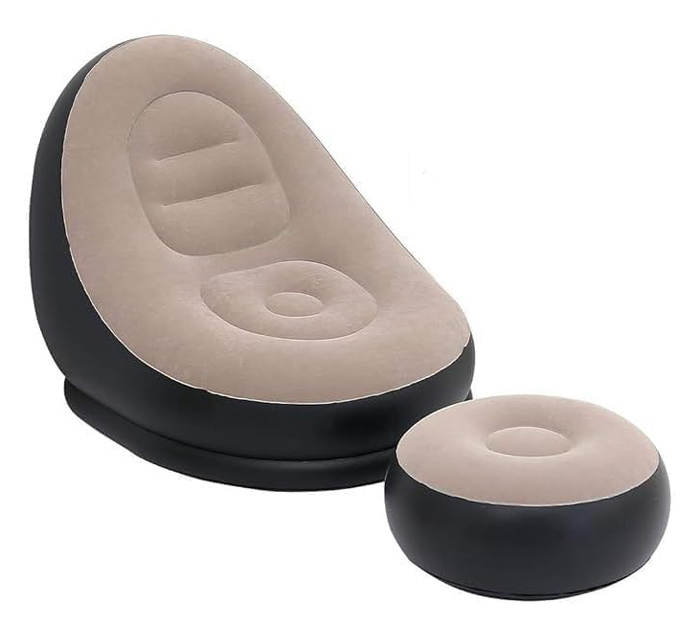 HOME USE φουσκωτός καναπές & σκαμπό HUH-0239, 116x98x83cm & 61x31cm, μαύρο/καφέ