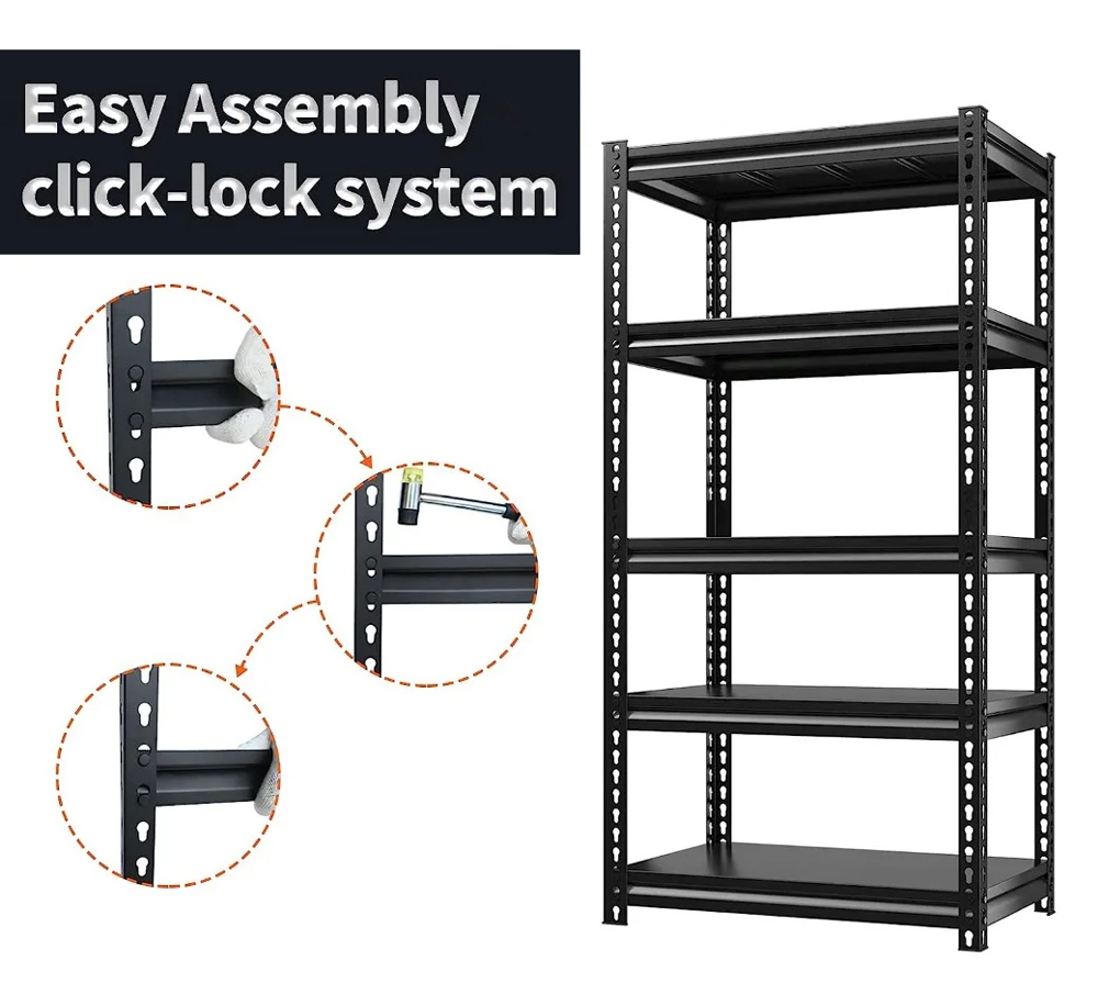 HOME USE μεταλλική ραφιέρα HUH-0248 με 5 ράφια, 90x40x183cm, μαύρη - Image 3