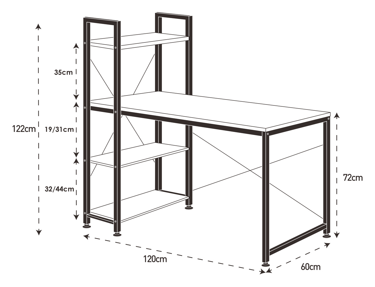 HOME USE γραφείο HUH-0249 με ραφιέρα, 120x60x122cm, καφέ/μαύρο - Image 7