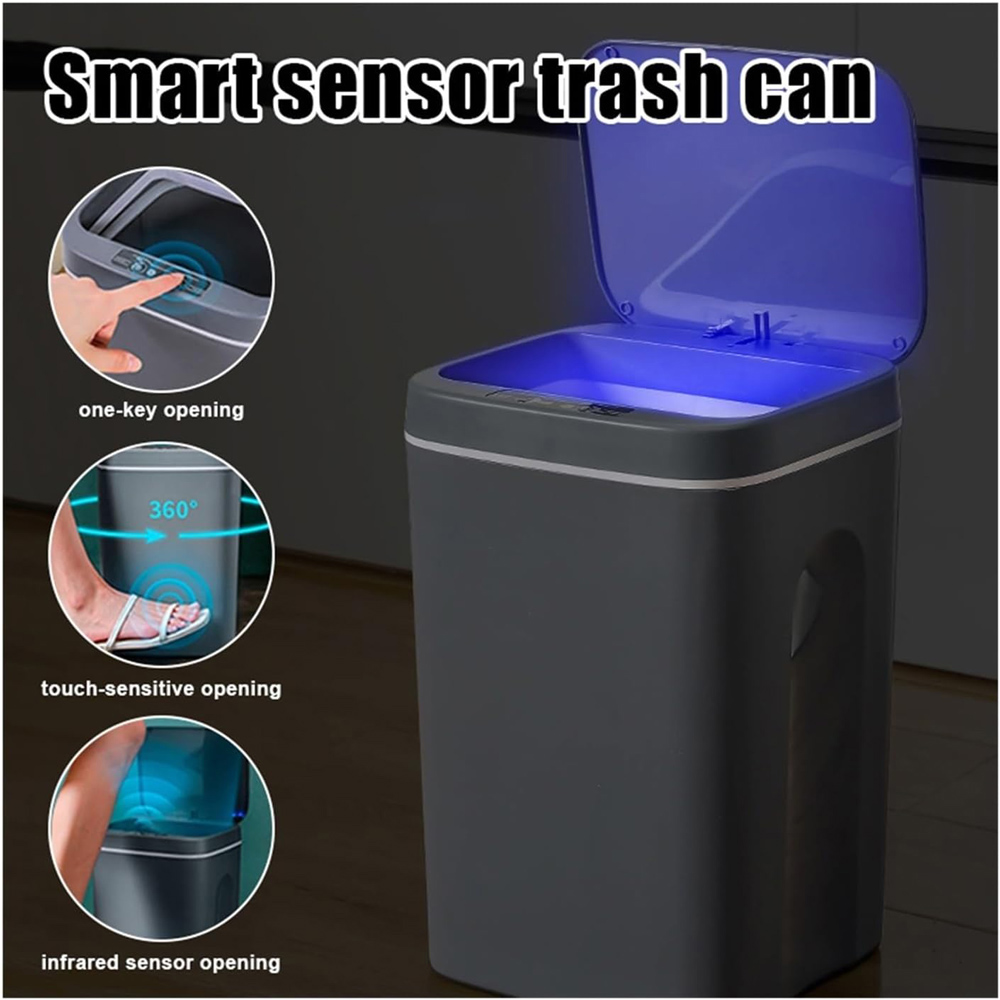 HOME USE κάδος απορριμμάτων HUH-0254 με φωτοκύτταρο, 10.5lt, γκρι - Image 2