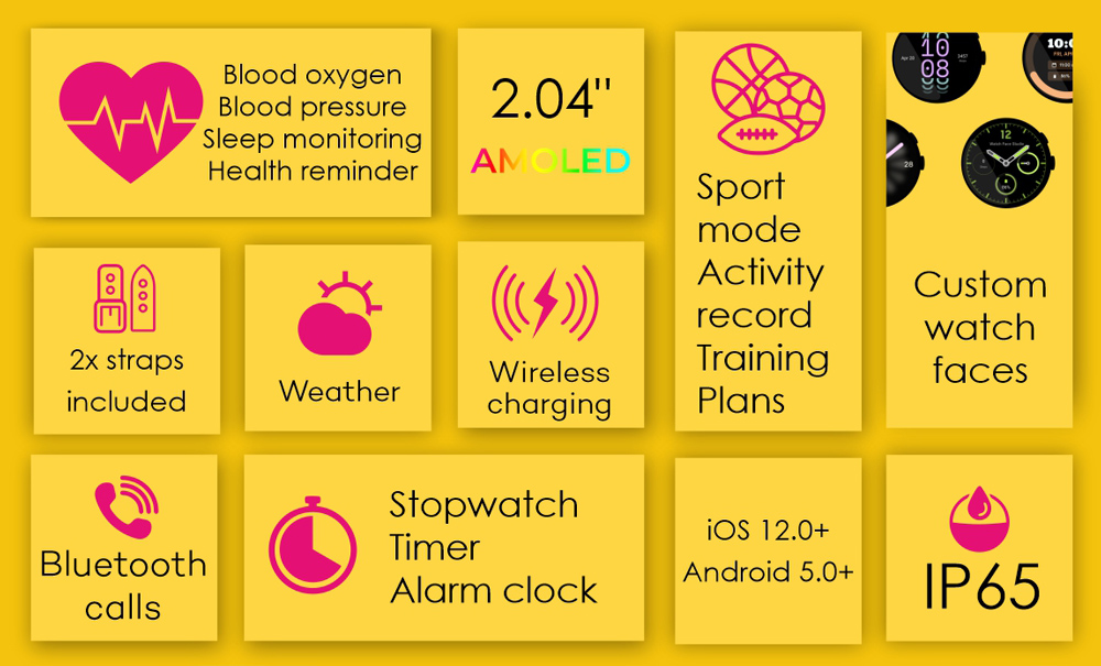 INTIME smartwatch A10 Pro με 2x λουράκια, heart rate, 2.04" AMOLED, IP65, μαύρο - Image 2
