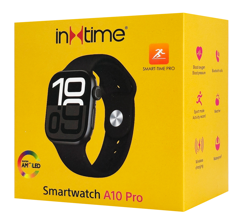INTIME smartwatch A10 Pro με 2x λουράκια, heart rate, 2.04" AMOLED, IP65, μαύρο - Image 6