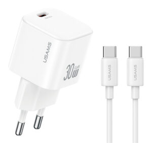 USAMS φορτιστής τοίχου CC262 με καλώδιο USB-C, 30W, GaN, λευκός