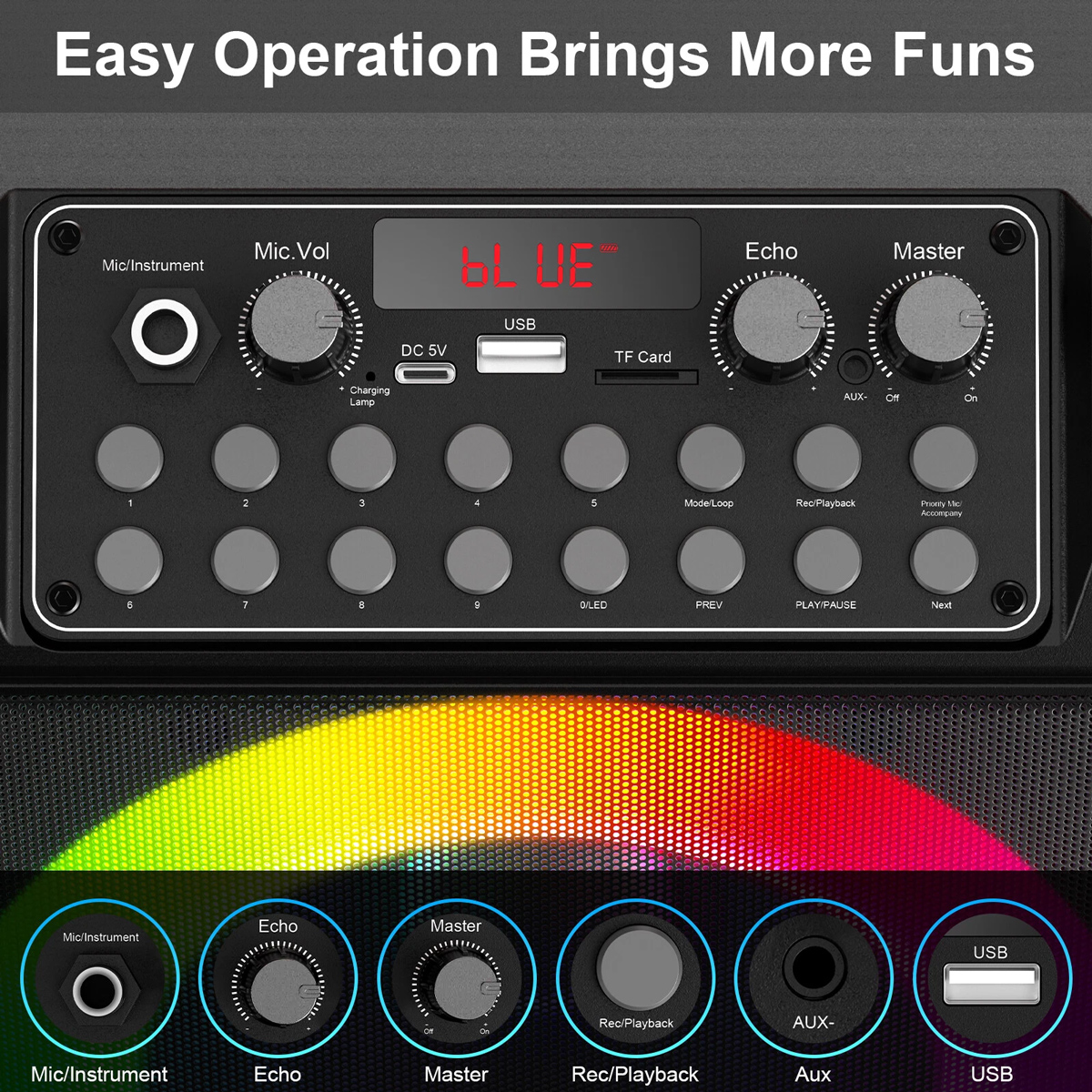 JYX φορητό ηχείο T26-T με 2x μικρόφωνα, 20W, 4000mah, LED, μαύρο - Image 11