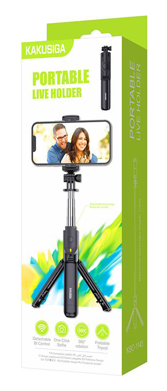 KAKUSIGA selfie stick KSC-1143 με τρίποδο, έως 70cm, Bluetooth, μαύρο - Image 5