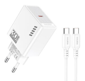 KAKUSIGA φορτιστής τοίχου KSC-1242 με καλώδιο USB-C, USB-C, 30W, λευκός