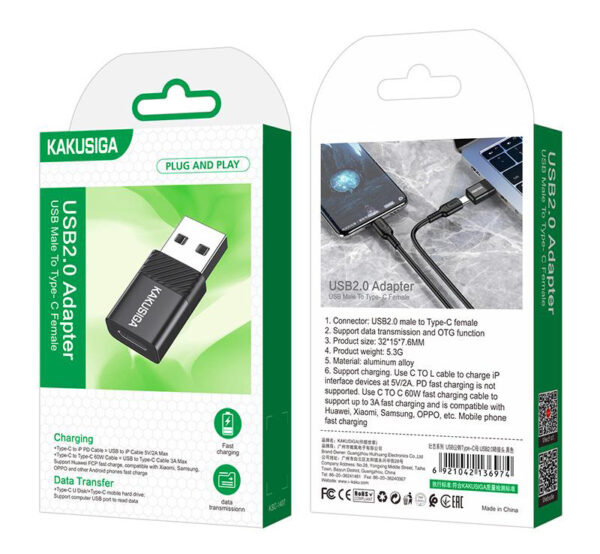 KAKUSIGA αντάπτορας USB-C σε USB KSC-1407, 480Mbps, 3A, μαύρος - Image 4