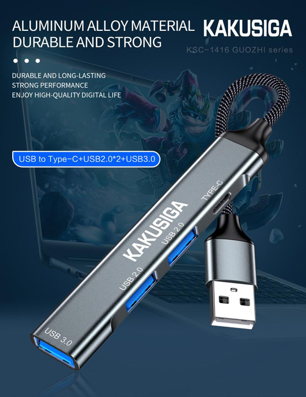 KAKUSIGA USB hub KSC-1416, 4x θυρών, USB 3.0, 5Gbps, USB σύνδεση, γκρι - Image 4