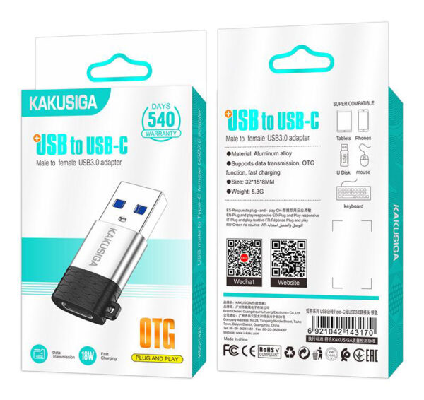 KAKUSIGA αντάπτορας USB-C σε USB KSC-1421, 5Gbps, 18W, γκρι - Image 4