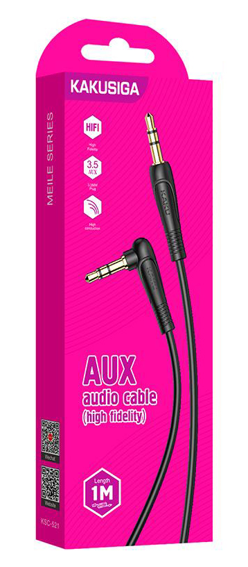 KAKUSIGA καλώδιο ήχου 3.5mm KSC-521, AUX, 90°, HiFi 1m, μαύρο - Image 3
