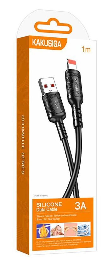 KAKUSIGA καλώδιο Lightning σε USB KSC-984, σιλικόνης, 3Α, 480Mbps, 1m, μαύρο - Image 4