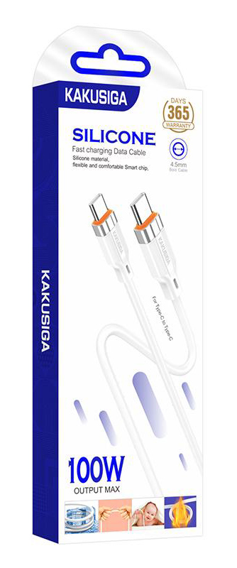 KAKUSIGA καλώδιο USB-C σε USB-C KSC-995, σιλικόνης, 100W, 480Mbps, 1m, λευκό - Image 4