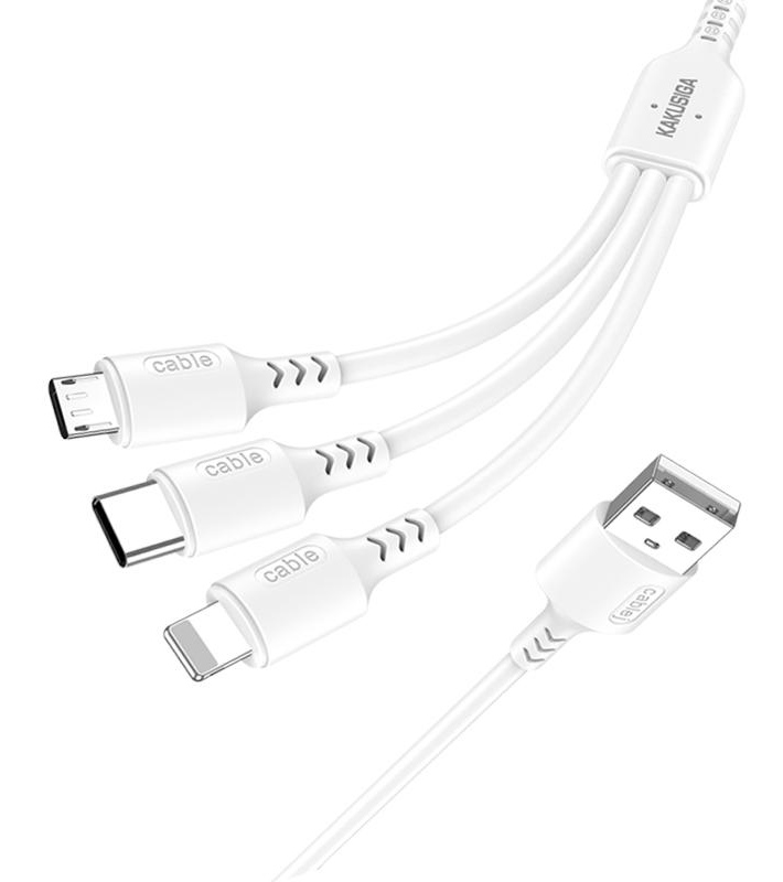 KAKUSIGA καλώδιο USB σε USB-C/Lightning/Micro USB KSC-997, 5A, 1.2m, λευκό