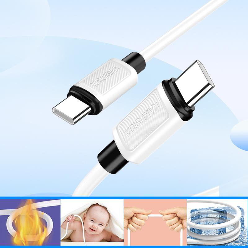 KAKUSIGA καλώδιο USB-C σε USB-C KSC-998, σιλικόνης, 100W, 480Mbps, 1m, λευκό - Image 3