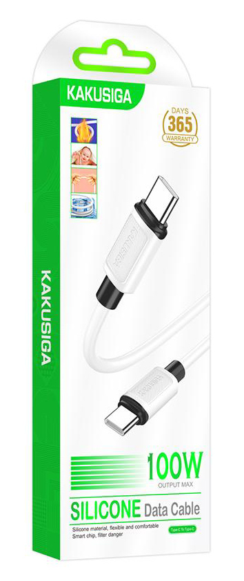 KAKUSIGA καλώδιο USB-C σε USB-C KSC-998, σιλικόνης, 100W, 480Mbps, 1m, λευκό - Image 4