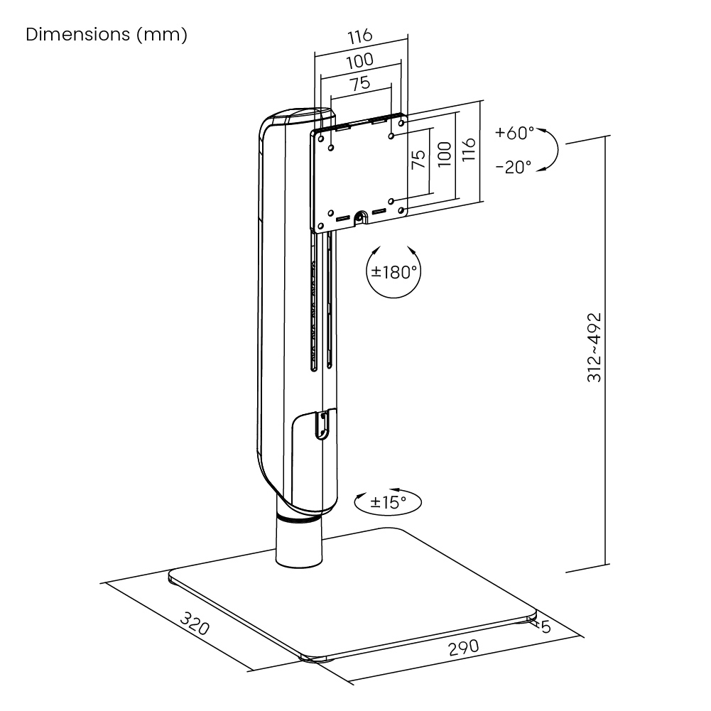 BRATECK βάση γραφείου οθόνης LDT70-T01, 17-49", έως 18kg, heavy duty - Image 7