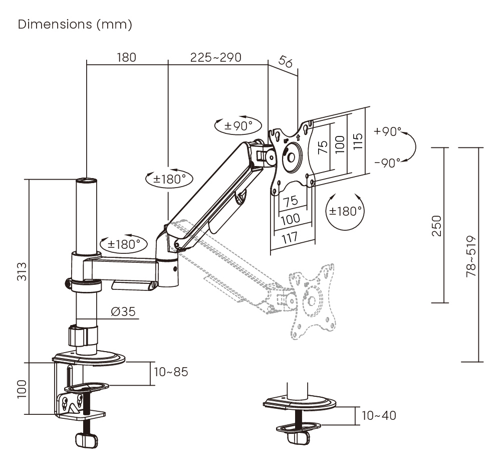 BRATECK βάση γραφείου οθόνης LDT97-C012PE, 17-32", έως 9kg - Image 6
