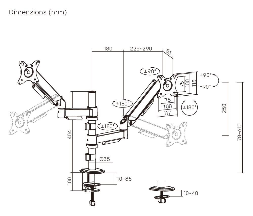 BRATECK βάση γραφείου για 2x οθόνες LDT97-C024PE, 17-32", έως 9kg - Image 6
