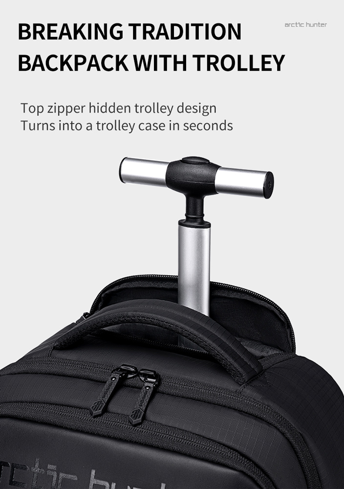 ARCTIC HUNTER τσάντα ταξιδίου LG00657-1 με θήκη laptop 15.6", τροχήλατη, 27L, μαύρη - Image 3