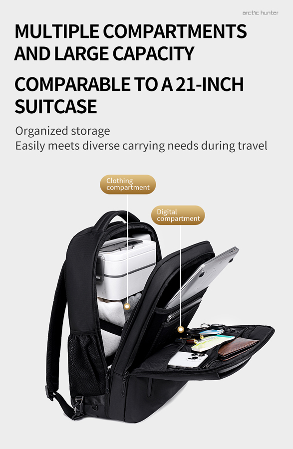 ARCTIC HUNTER τσάντα ταξιδίου LG00657-1 με θήκη laptop 15.6", τροχήλατη, 27L, μαύρη - Image 7