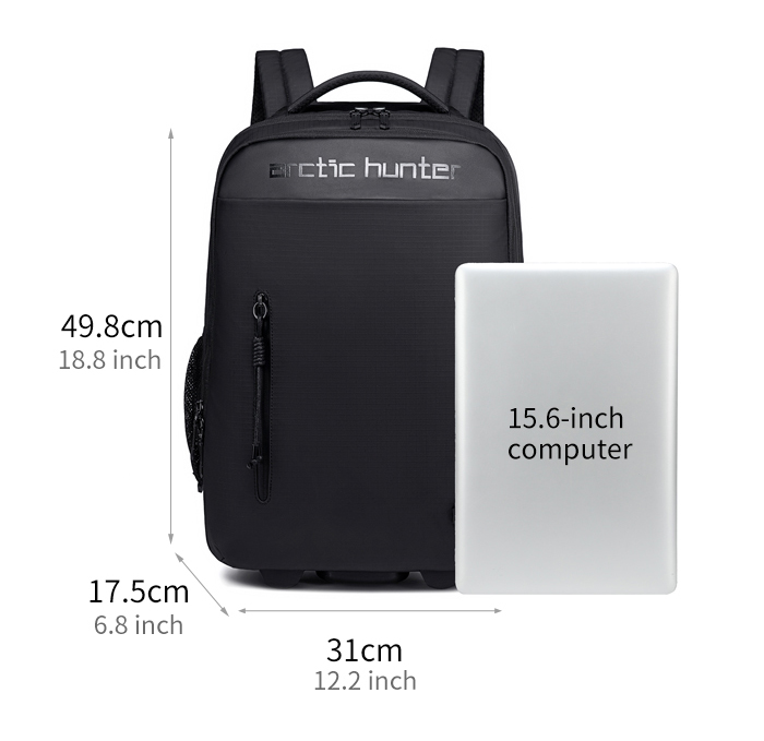 ARCTIC HUNTER τσάντα ταξιδίου LG00657-1 με θήκη laptop 15.6", τροχήλατη, 27L, μαύρη - Image 8