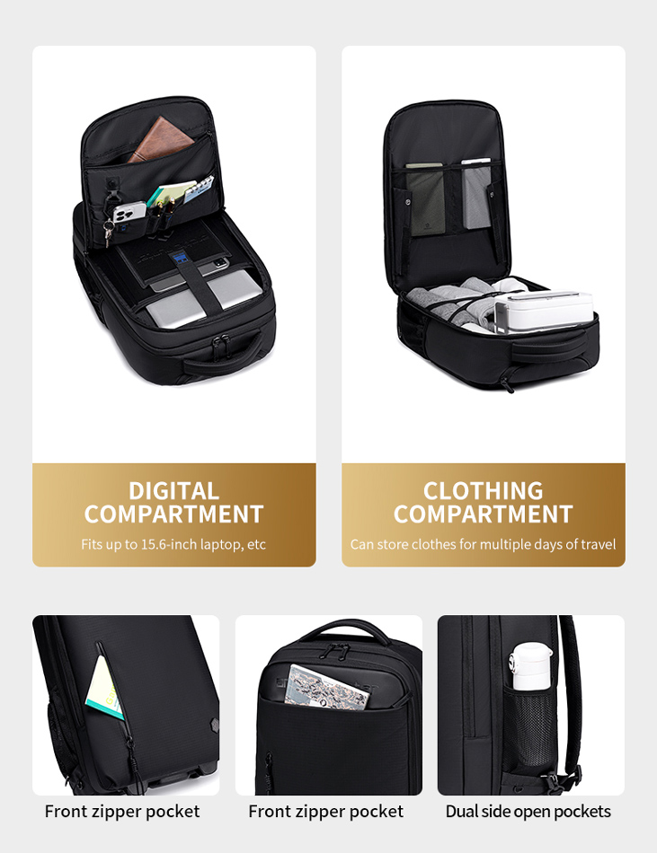 ARCTIC HUNTER τσάντα ταξιδίου LG00657-1 με θήκη laptop 15.6", τροχήλατη, 27L, μαύρη - Image 9