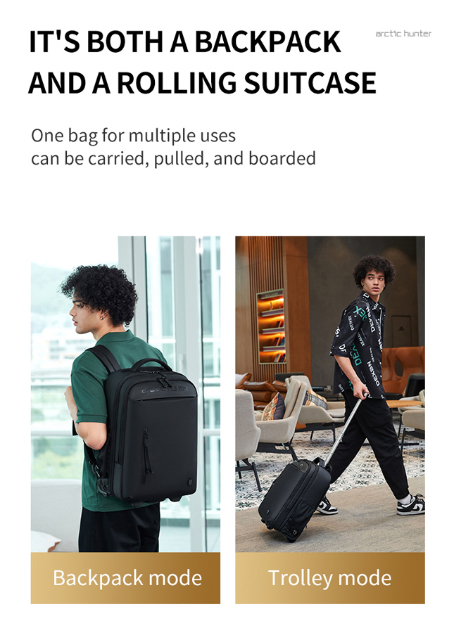 ARCTIC HUNTER τσάντα ταξιδίου LG00657-1 με θήκη laptop 15.6", τροχήλατη, 27L, μαύρη - Image 2