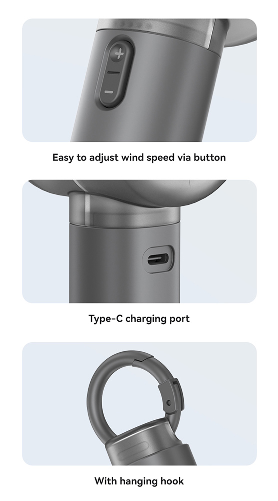 USAMS φορητός ανεμιστήρας LU01 με 5 ταχύτητες, 2000mAh, μαύρος - Image 10