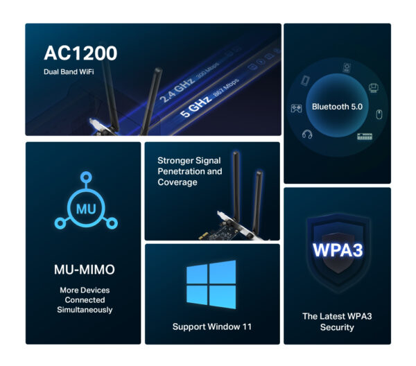 MERCUSYS κάρτα δικτύου WiFi & Bluetooth MA30E, AC1200, PCIe, Ver 1.0 - Image 3