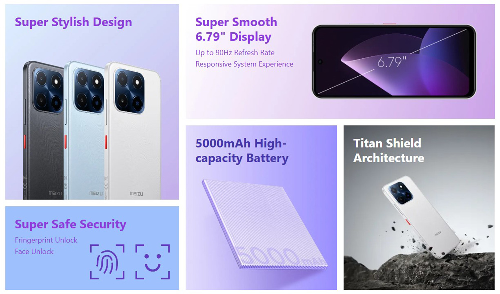 MEIZU smartphone Mblu 22, 6.79", 4/128GB, 5000mAh, μαύρο - Image 2