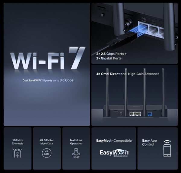 MERCUSYS router MR27BE, WiFi 7, 3.6Gbps BE3600, EasyMesh, Ver 1.20 - Image 4