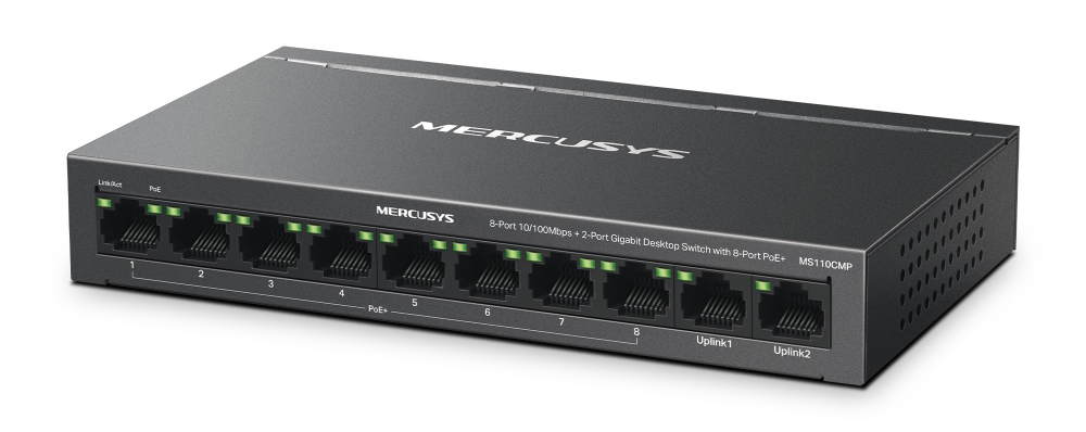 MERCUSYS Desktop Switch MS110CMP, 8x 10/100Mbps PoE+, 2x Gigabit, Ver. 1.0