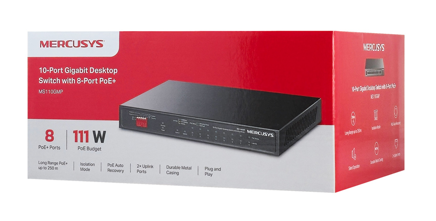 MERCUSYS Desktop Switch MS110GMP, 8x 10/100/1000Mbps PoE+, 2x Gigabit, Ver. 1.0 - Image 3