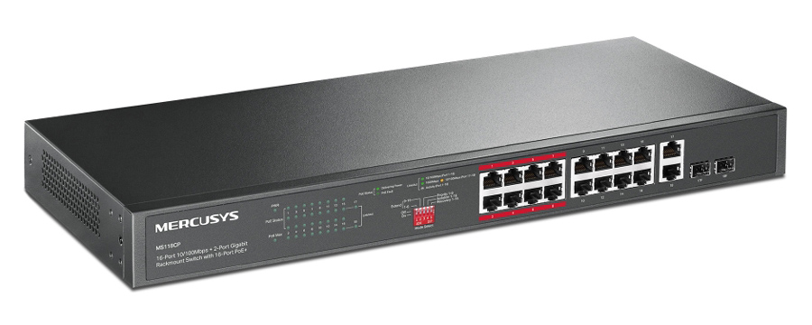 MERCUSYS rackmount switch MS118CP, 16x 10/100Mbps PoE+ & 2x Gigabit θύρες, UN/1.0 - Image 3