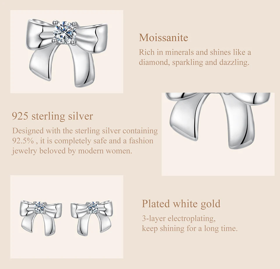 BAMOER σκουλαρίκια καρφωτά MSE085 με μοϊσσανίτη, ασήμι 925, ασήμι - Image 4