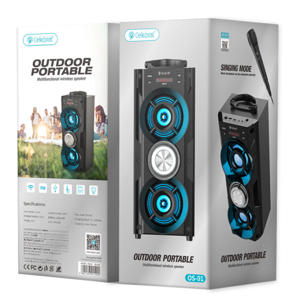 CELEBRAT φορητό ηχείο OS-01, 10W, 1200mAh, Bluetooth, FM, LED, μαύρο - Image 5