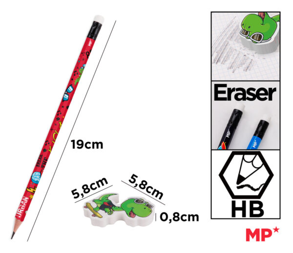MP σετ ξύλινα μολύβια & γόμα Kid Skate PE356-03, εξάγωνα, HB, 5τμχ - Image 2