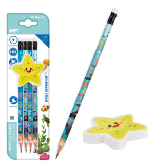 MP σετ ξύλινα μολύβια & γόμα World oceans day PPE356-05, εξάγωνα, HB, 5τμχ