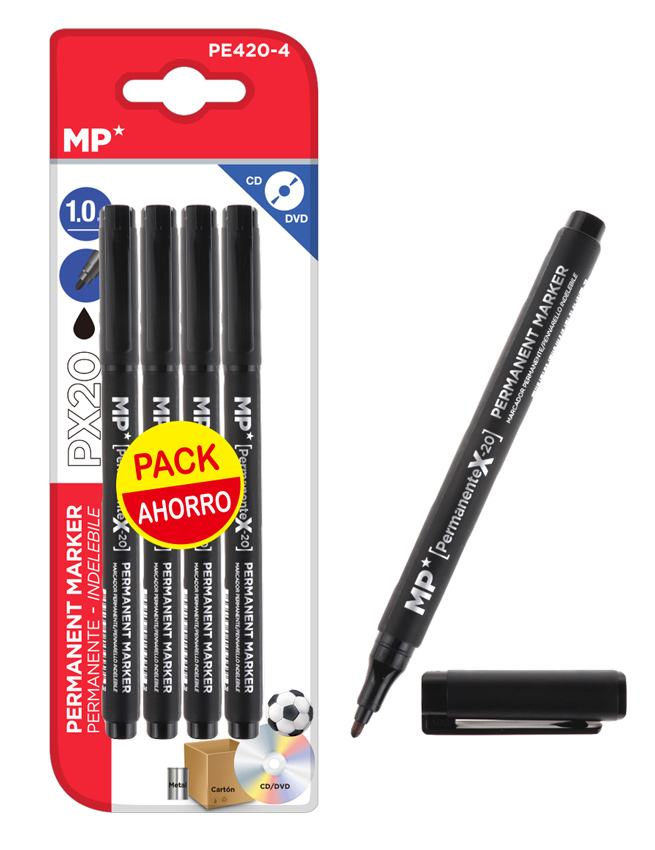 MP ανεξίτηλος μαρκαδόρος PE420-4 για CD-DVD, 1mm, μαύρος, 4τμχ