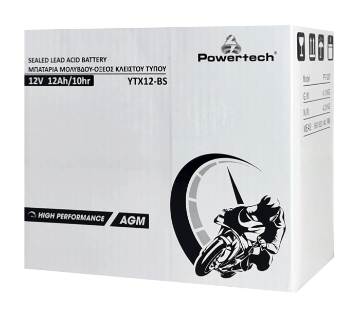POWERTECH μπαταρία μολύβδου μοτοσυκλέτας PT-1207, 12V 12Ah AGM, YTX12-BS - Image 2