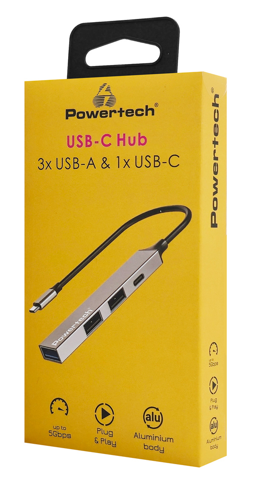 POWERTECH USB hub PT-1412, 4x θυρών, USB 3.2, 5Gbps, USB-C σύνδεση, γκρι - Image 2