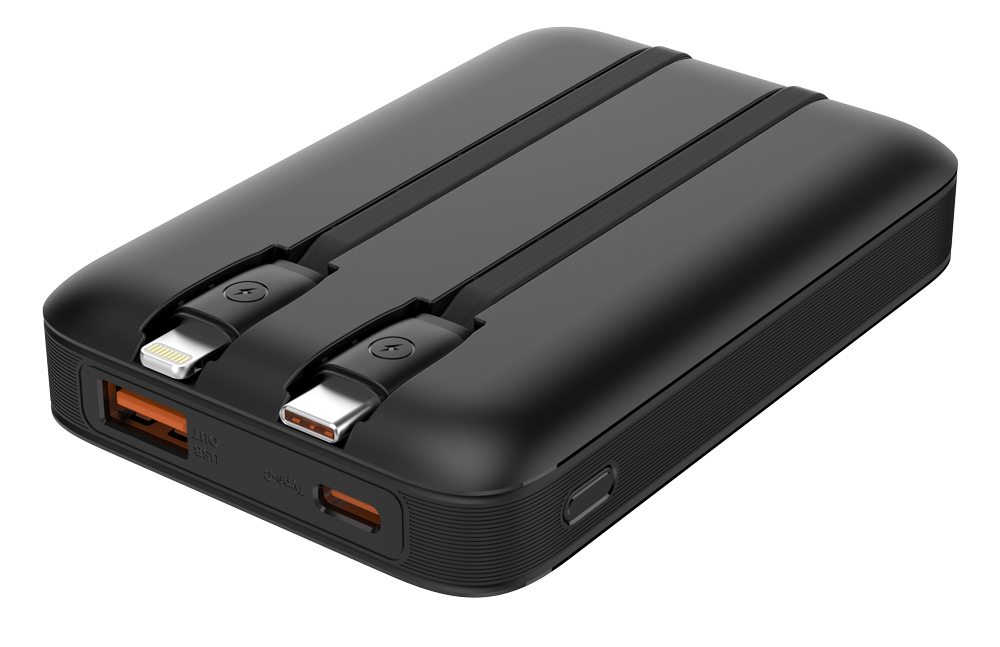 POWERTECH power bank με καλώδια και οθόνη PT-1417 10000mAh, 22.5W, μαύρο - Image 2