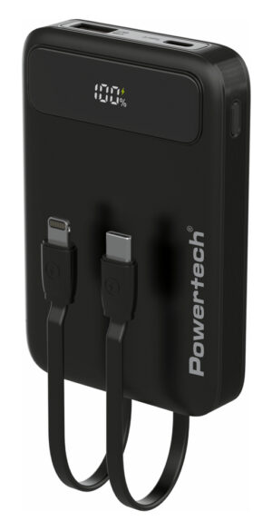 POWERTECH power bank με καλώδια και οθόνη PT-1417 10000mAh, 22.5W, μαύρο