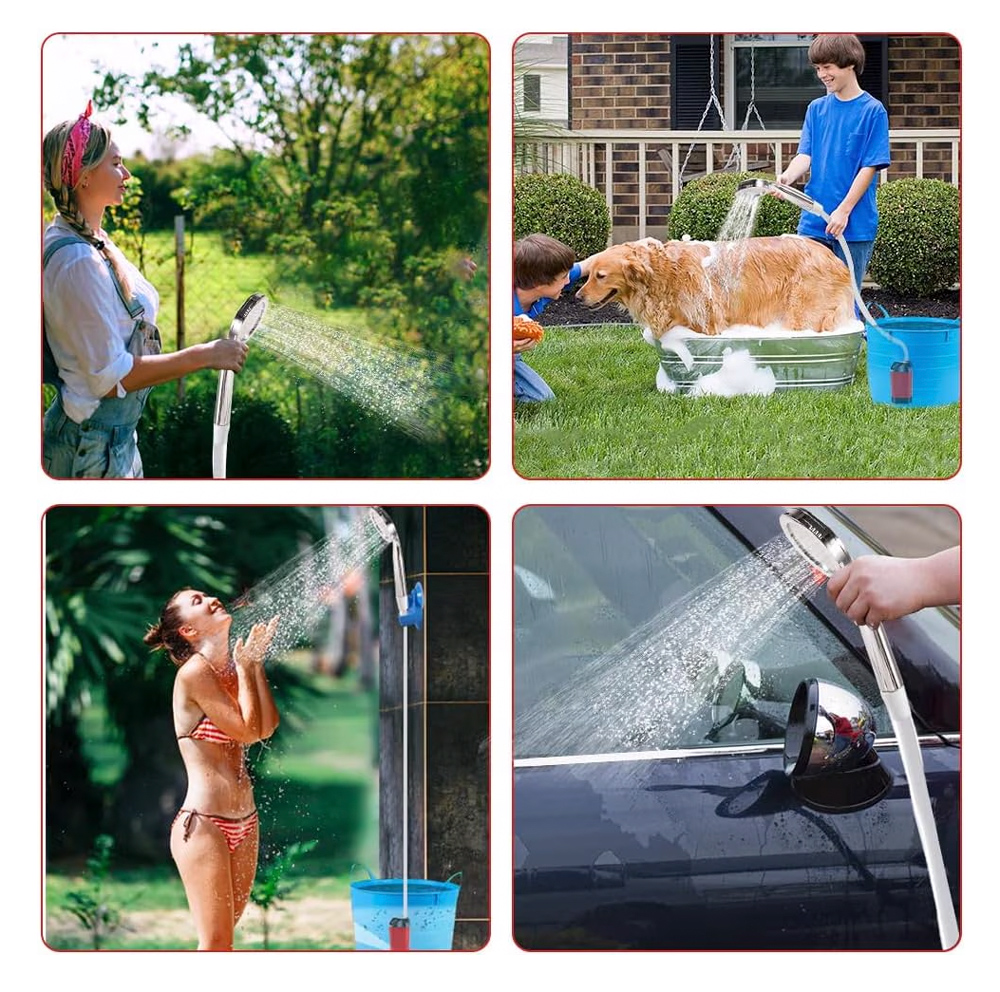 POWERTECH φορητή αντλία/ντουζιέρα για camping PT-1429, επαναφορτιζόμενη, κόκκινη - Image 2