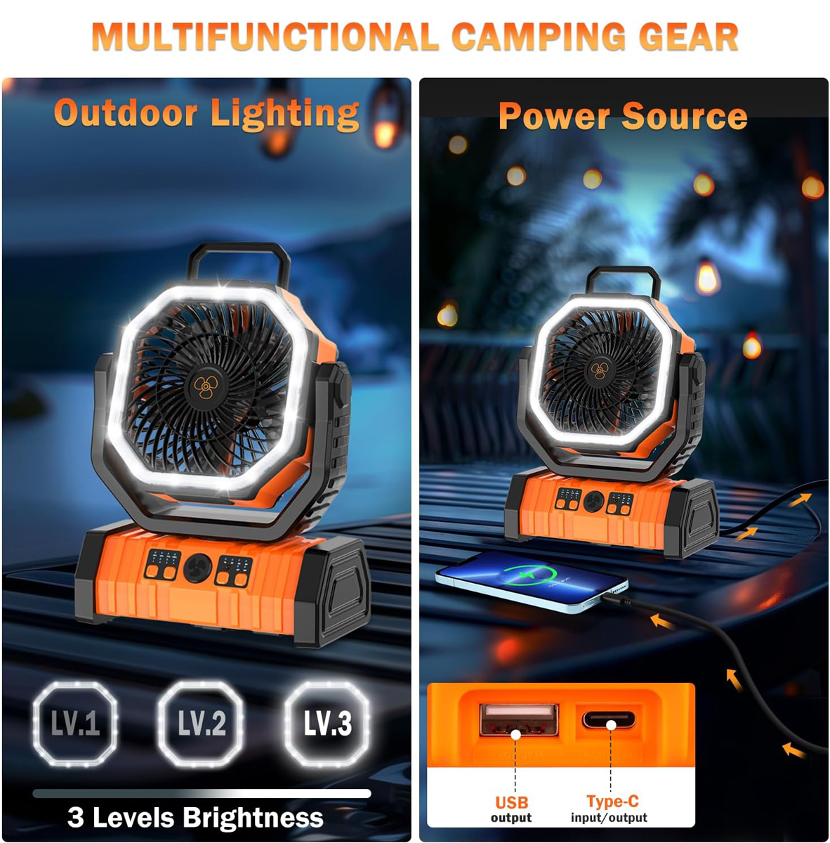 POWERTECH φορητός ανεμιστήρας PT-1430 με χειριστήριο, 20000mAh, πορτοκαλί - Image 4