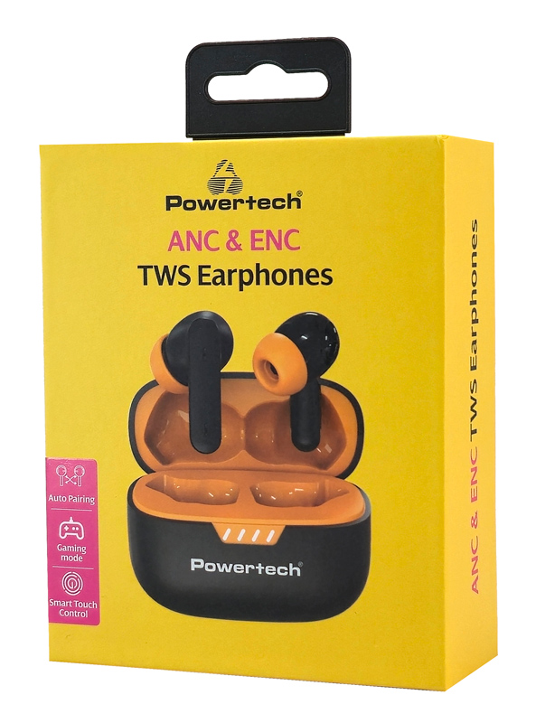 POWERTECH earphones με θήκη φόρτισης PT-1431, True Wireless, 40/400mAh, ANC & ENC, μαύρα - Image 5
