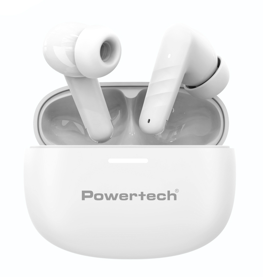 POWERTECH earphones με θήκη φόρτισης PT-1432, True Wireless, 35/300mAh, λευκά